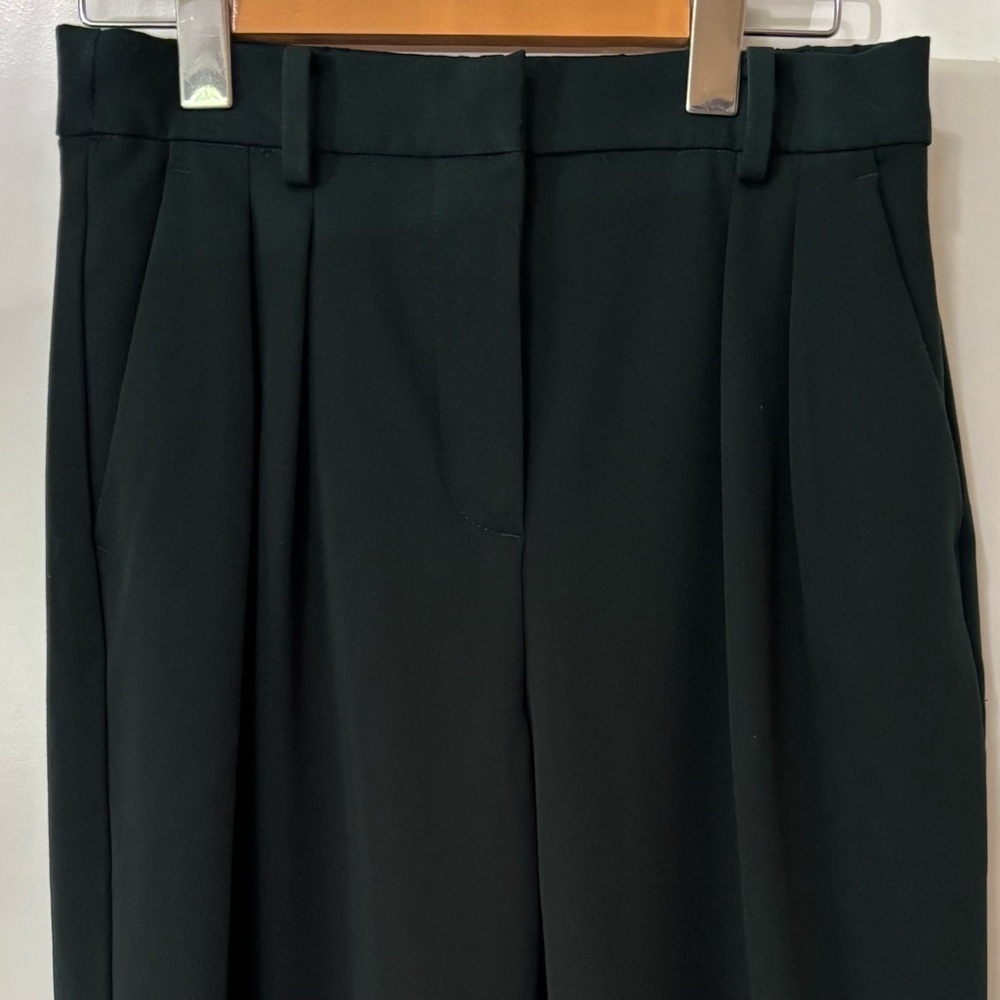 H&M| Dark Green High Waisted Pleated Wide-Leg Office Trousers Sz 4